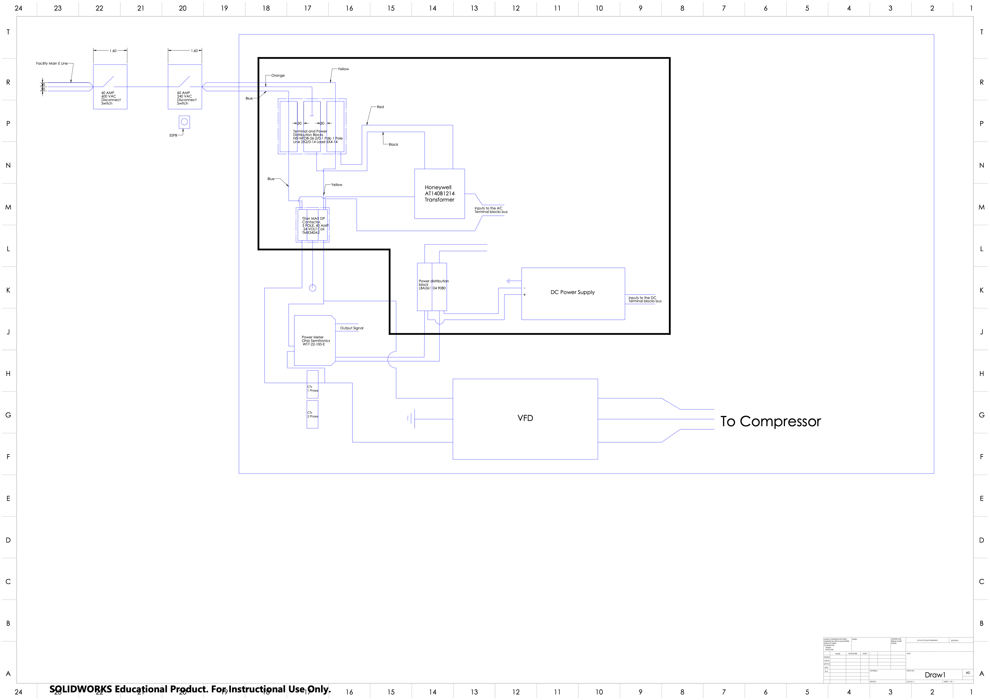 Electrical connection schematic for a compressor load stand