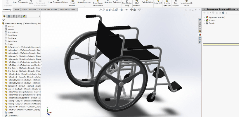 Side view SolidWorks CAD model of the wheelchair concept