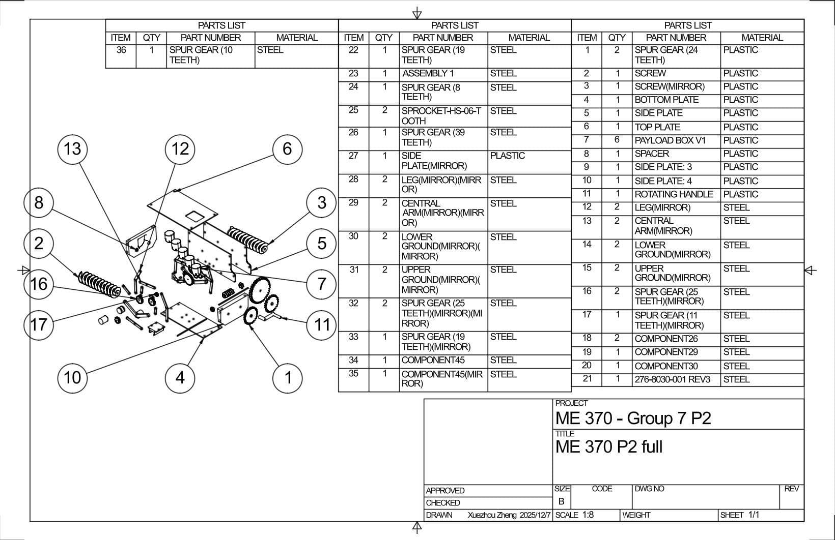 ProteinPal exploded assembly drawing and parts list